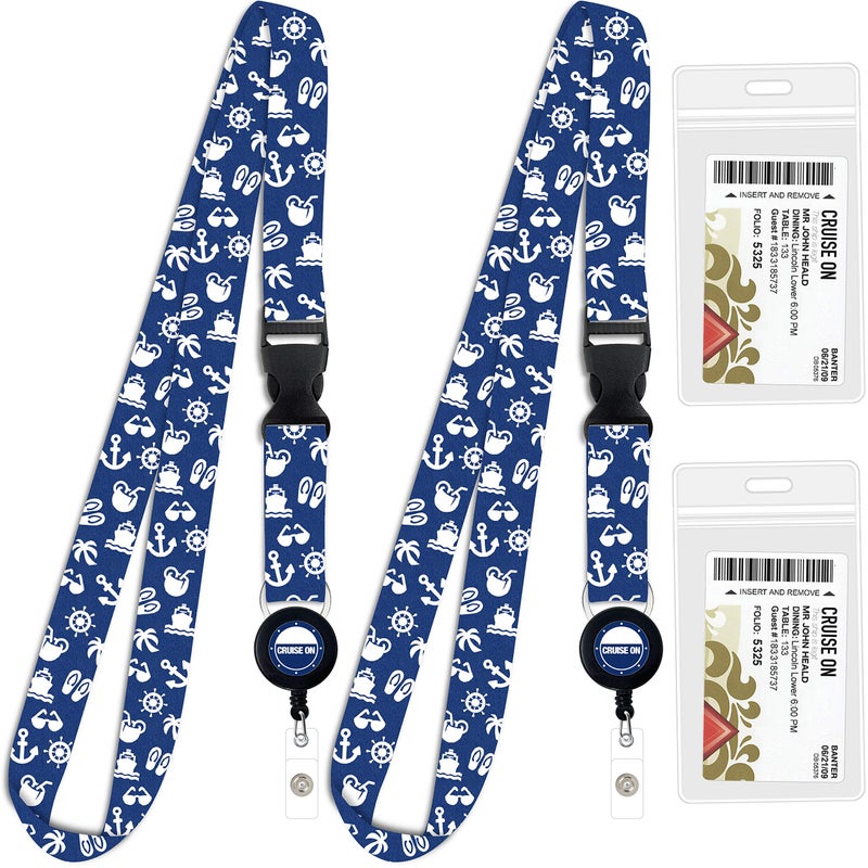 Cruise On Cruise Lanyard for Ship Cards â€“ 2-Pack Retractable Badge & Waterproof Key Card Holder for Ship Cards â€“ Cruise Essentials 2026-2027, Perfect for Travel & Vacation (White & Blue) - Image 1